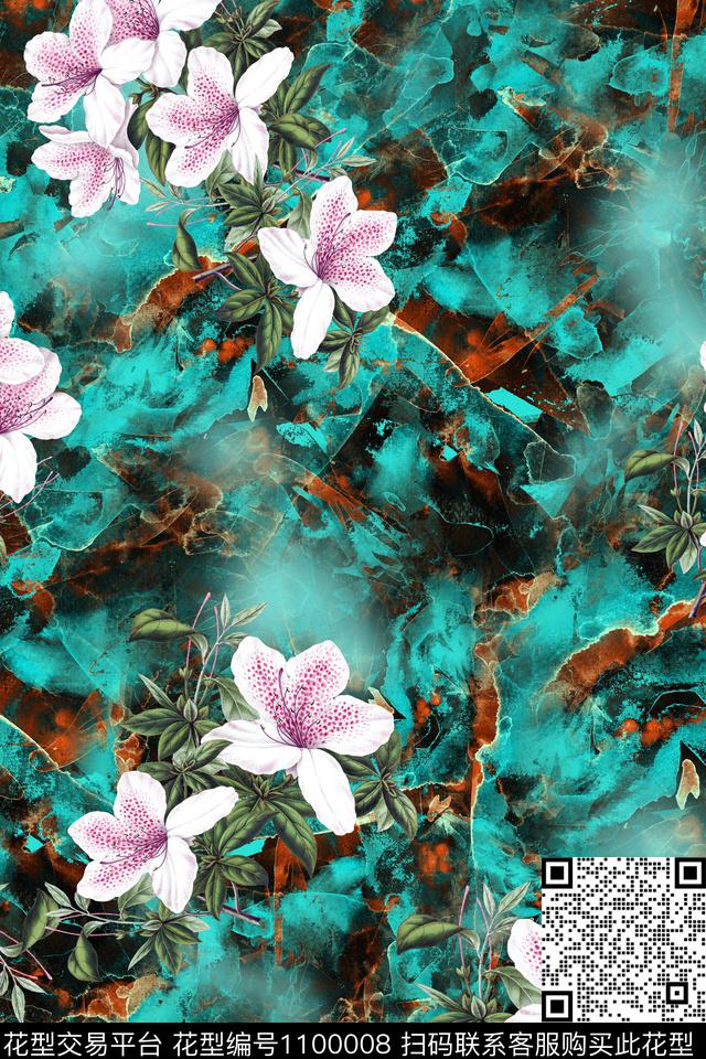肌理抽象花卉百合数码印花华亿平台下载（图片编号: 1100008） - 瓦栏（Walan）
