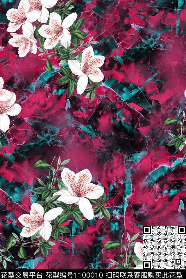 肌理抽象花卉百合数码印花华亿平台下载（图片编号: 1100010） - 瓦栏（Walan）