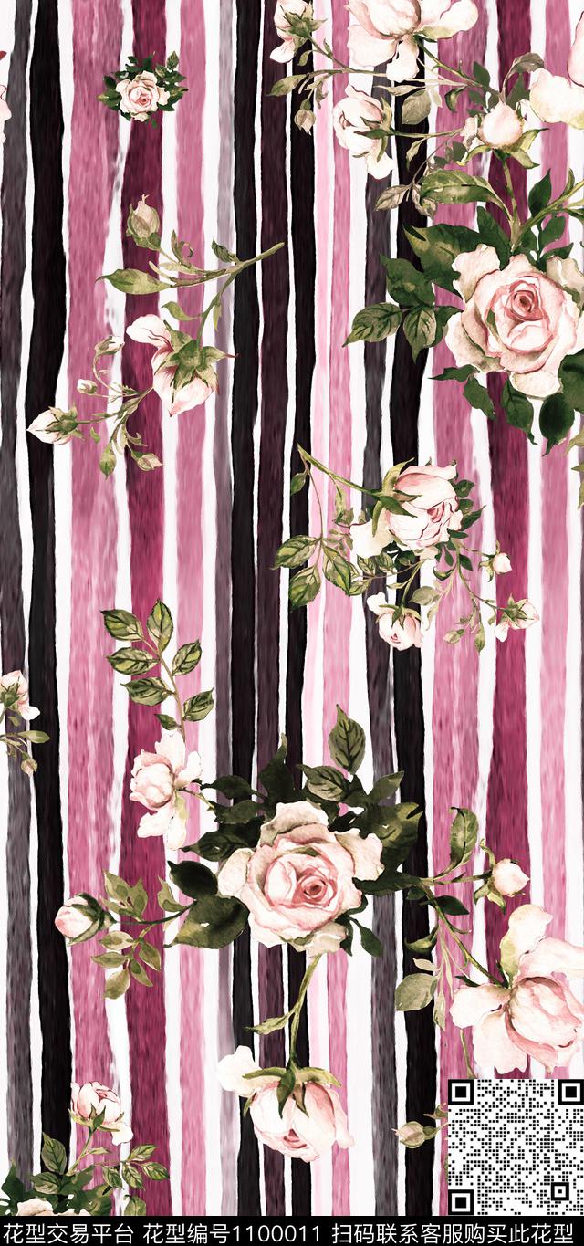 线条水彩花卉花卉数码印花华亿平台下载（图片编号: 1100011） - 瓦栏（Walan）