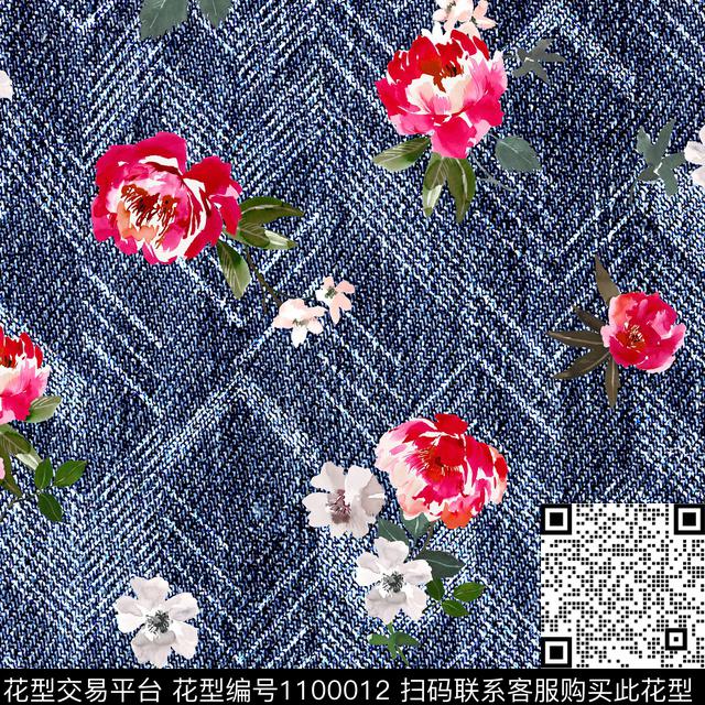 线条抽象花卉数码印花华亿平台下载（图片编号: 1100012） - 瓦栏（Walan）