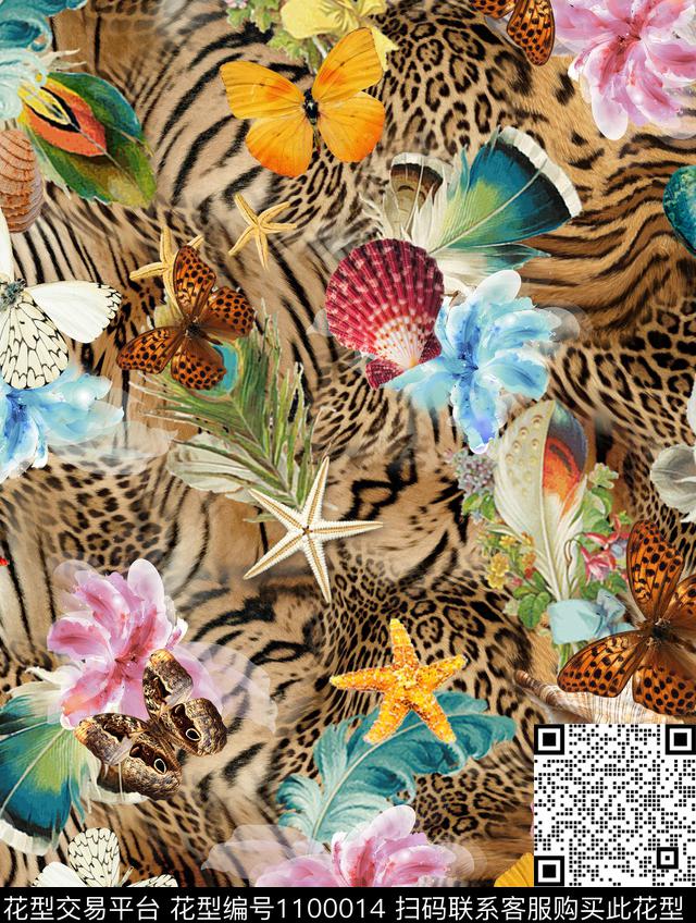 珊瑚花卉贝壳数码印花华亿平台下载（图片编号: 1100014） - 瓦栏（Walan）