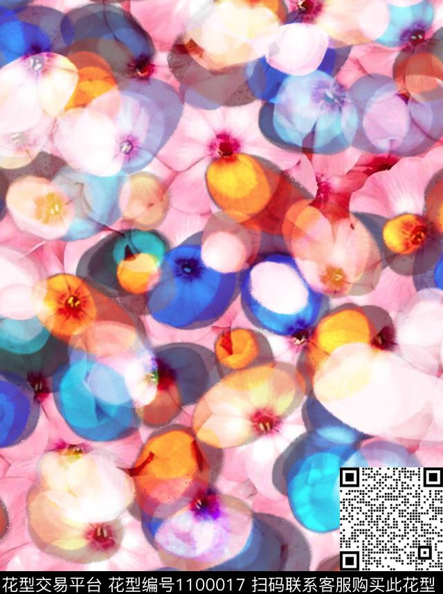 抽象水彩花卉迷彩数码印花华亿平台下载（图片编号: 1100017） - 瓦栏（Walan）