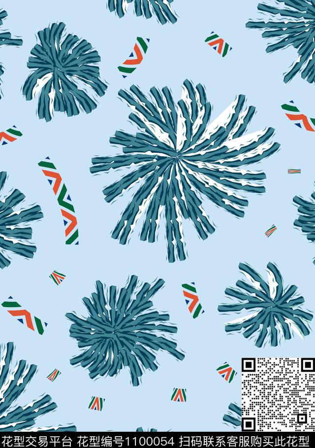 趣味植物抽象数码印花华亿平台下载（图片编号: 1100054） - 瓦栏（Walan）