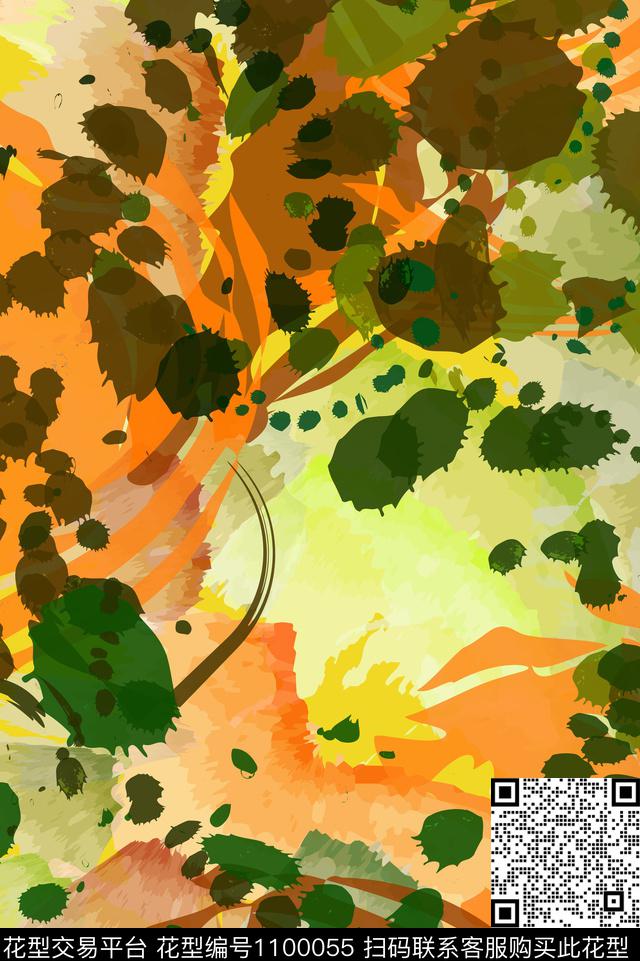 趣味植物抽象数码印花华亿平台下载（图片编号: 1100055） - 瓦栏（Walan）