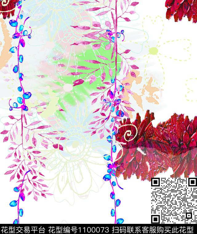 创意抽象花卉数码印花华亿平台下载（图片编号: 1100073） - 瓦栏（Walan）