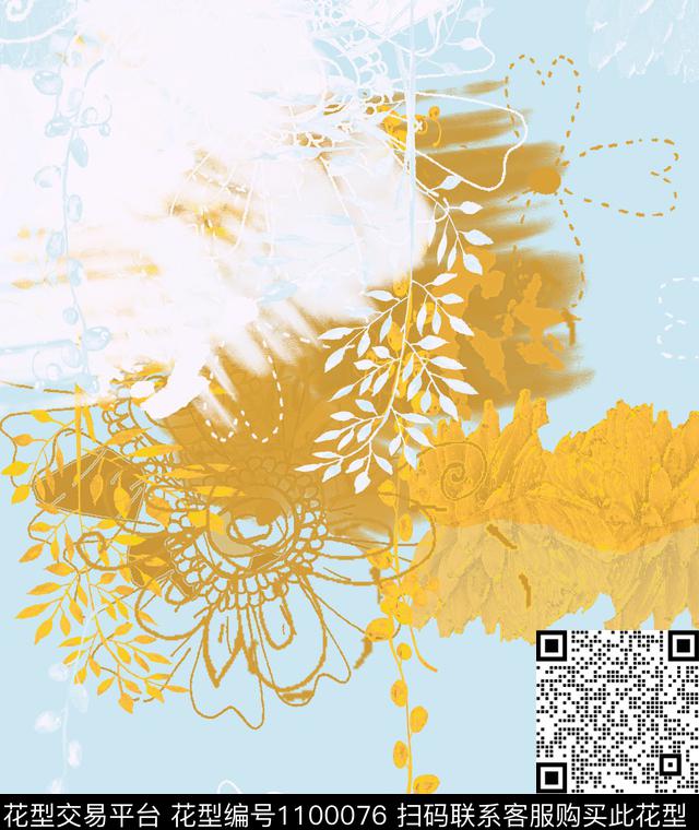 创意抽象花卉数码印花华亿平台下载（图片编号: 1100076） - 瓦栏（Walan）