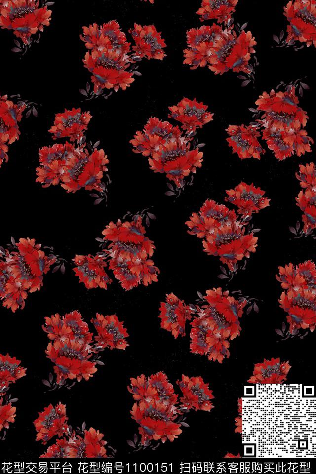 数码华亿平台定位花复古数码印花华亿平台下载（图片编号: 1100151） - 瓦栏（Walan）