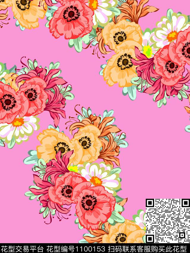 花卉女装复古数码印花华亿平台下载（图片编号: 1100153） - 瓦栏（Walan）