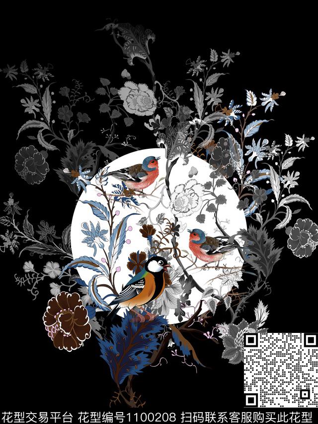 鸟黑白华亿平台男T数码印花华亿平台下载（图片编号: 1100208） - 瓦栏（Walan）