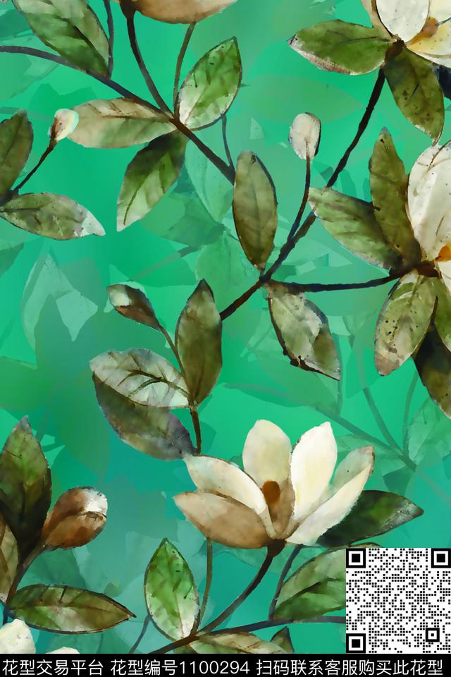 手绘花卉复古彩底花卉数码印花华亿平台下载（图片编号: 1100294） - 瓦栏（Walan）