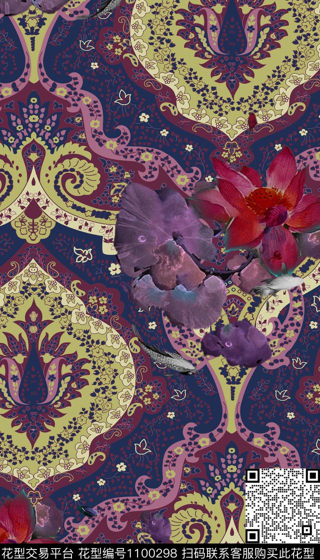 印花中国风鲜花数码印花华亿平台下载（图片编号: 1100298） - 瓦栏（Walan）