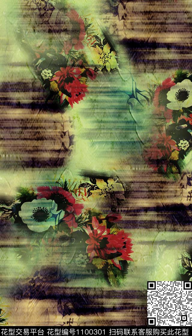 印花中国风鲜花数码印花华亿平台下载（图片编号: 1100301） - 瓦栏（Walan）
