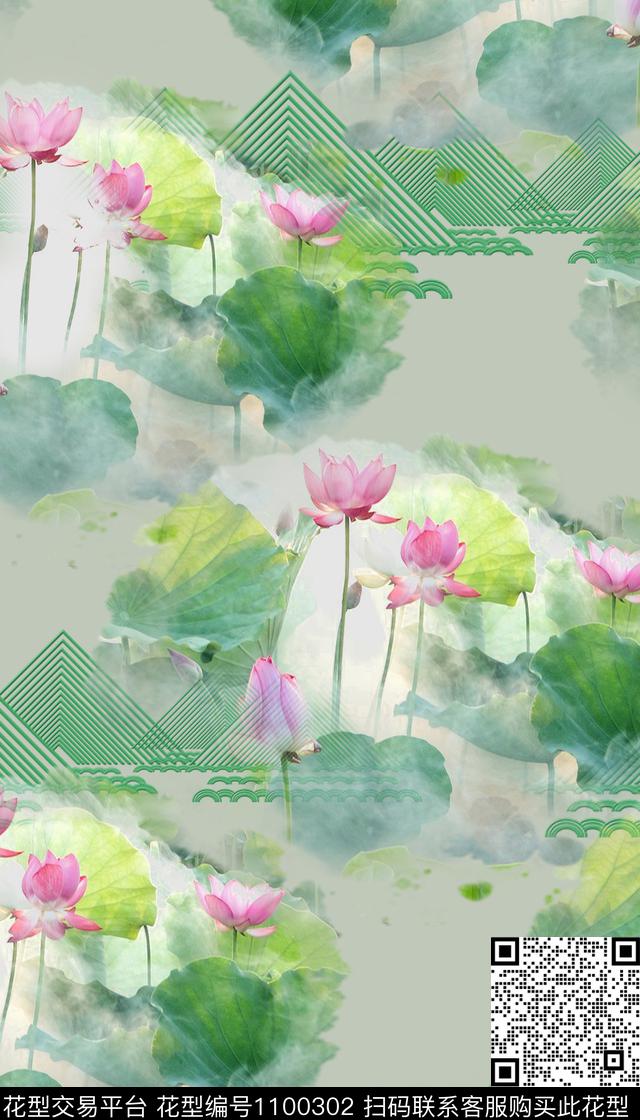 印花中国风鲜花数码印花华亿平台下载（图片编号: 1100302） - 瓦栏（Walan）