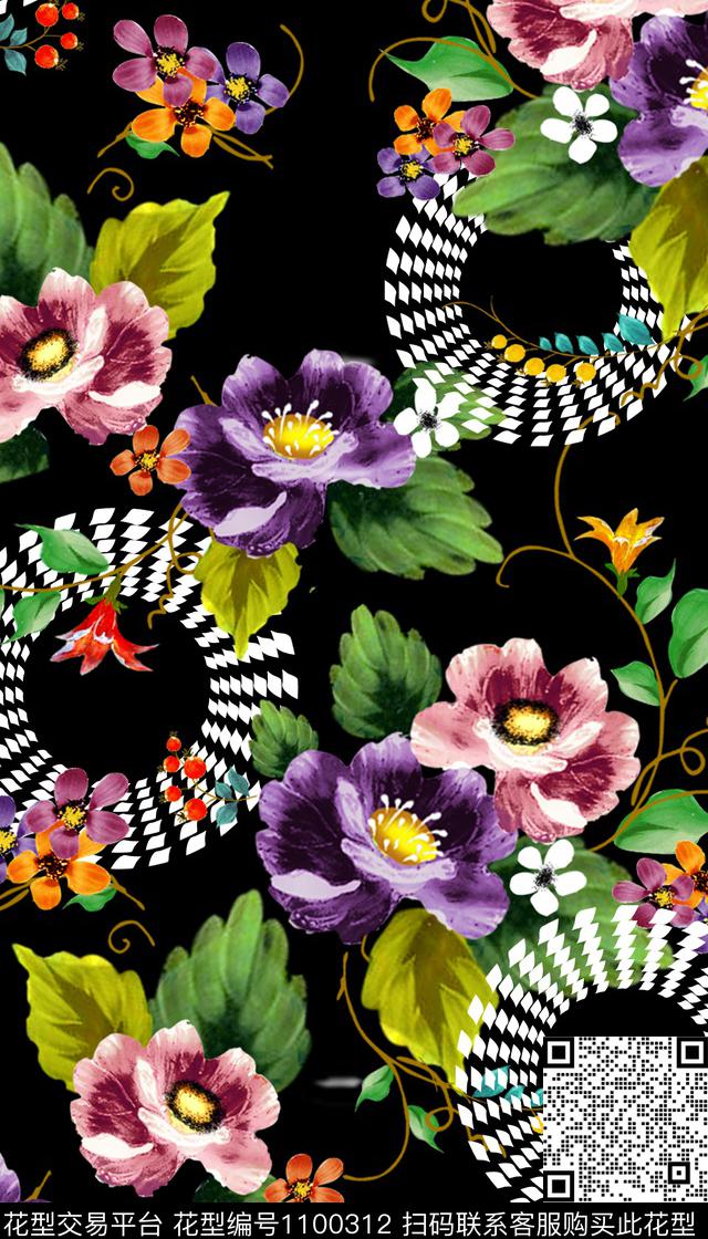 印花中国风鲜花数码印花华亿平台下载（图片编号: 1100312） - 瓦栏（Walan）