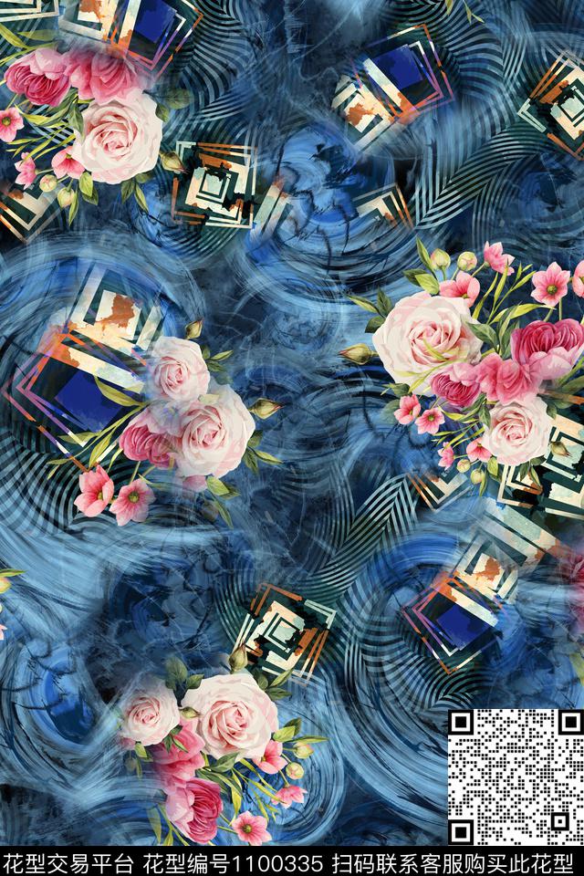 肌理抽象花卉玫瑰花数码印花华亿平台下载（图片编号: 1100335） - 瓦栏（Walan）