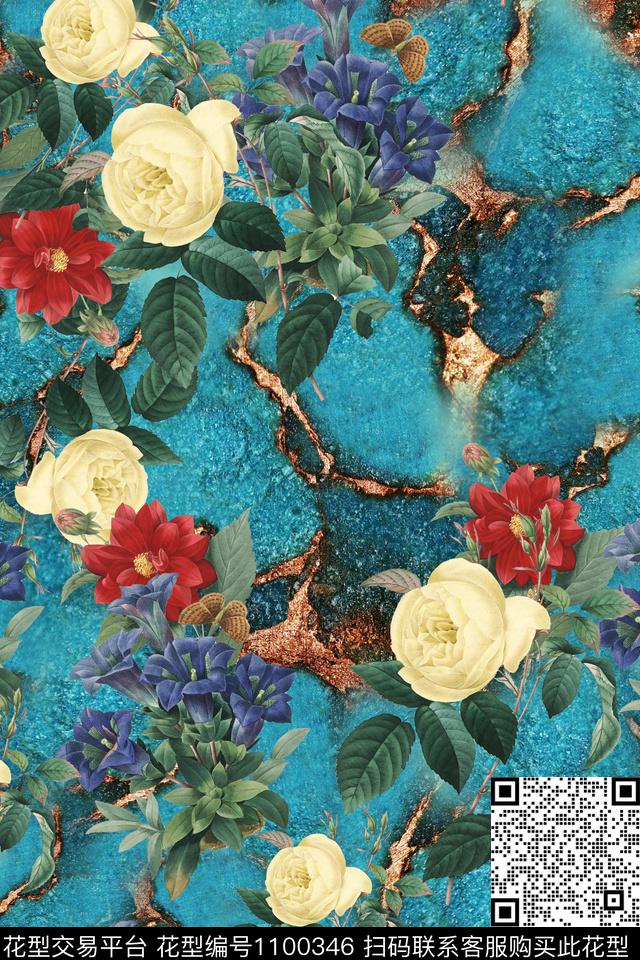 炫彩多彩花卉玫瑰花数码印花华亿平台下载（图片编号: 1100346） - 瓦栏（Walan）