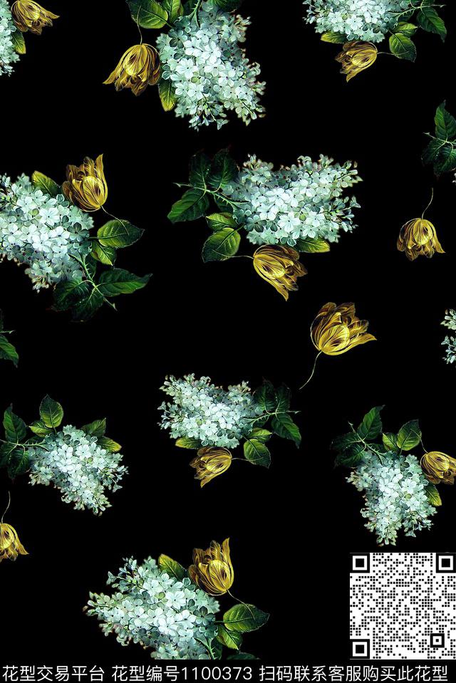 手绘花卉花卉旗袍数码印花华亿平台下载（图片编号: 1100373） - 瓦栏（Walan）