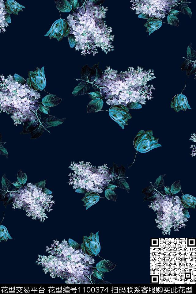 手绘花卉花卉旗袍数码印花华亿平台下载（图片编号: 1100374） - 瓦栏（Walan）