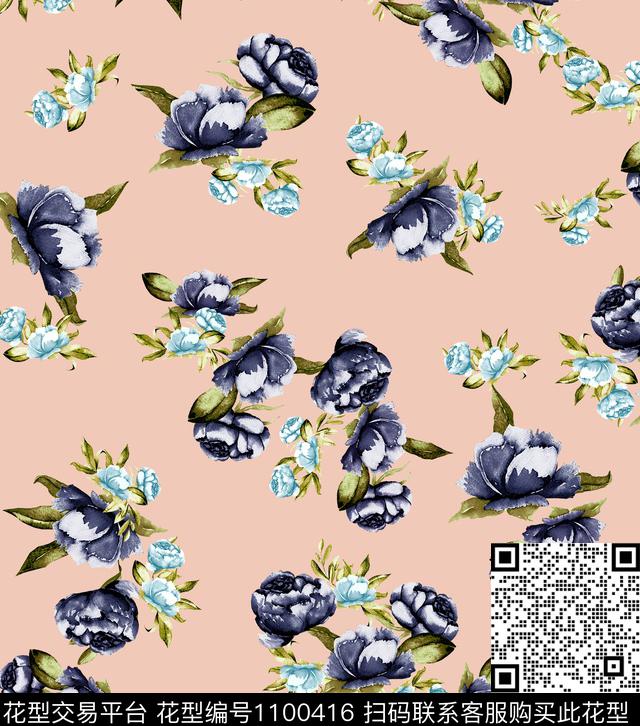 小碎花中国红数码印花华亿平台下载（图片编号: 1100416） - 瓦栏（Walan）