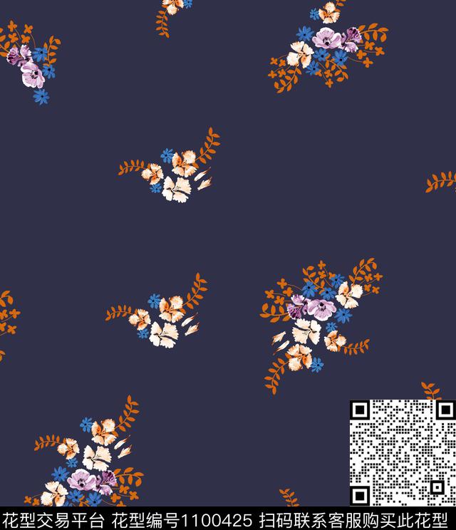 小碎花中国红百合数码印花华亿平台下载（图片编号: 1100425） - 瓦栏（Walan）