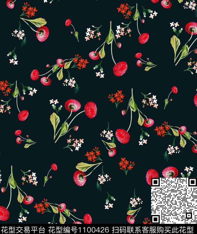 小碎花中国红数码印花华亿平台下载（图片编号: 1100426） - 瓦栏（Walan）
