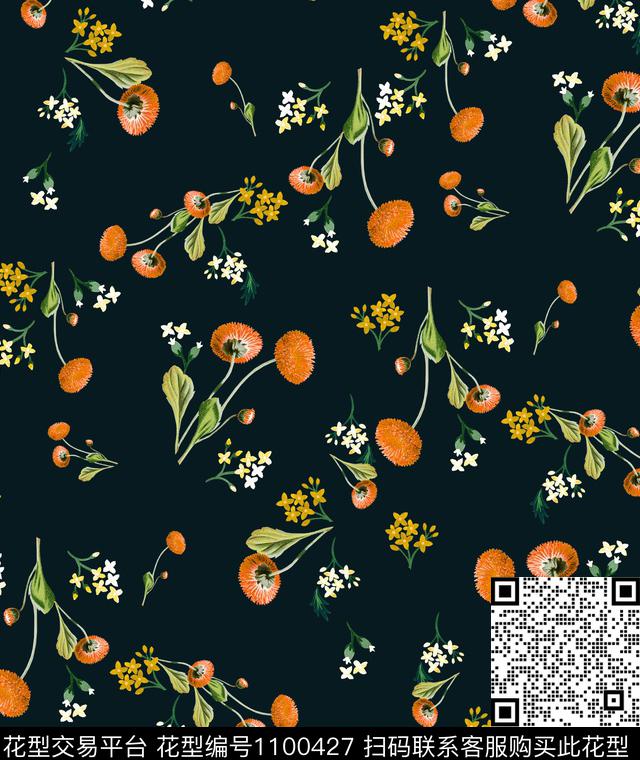 小碎花中国红百合数码印花华亿平台下载（图片编号: 1100427） - 瓦栏（Walan）