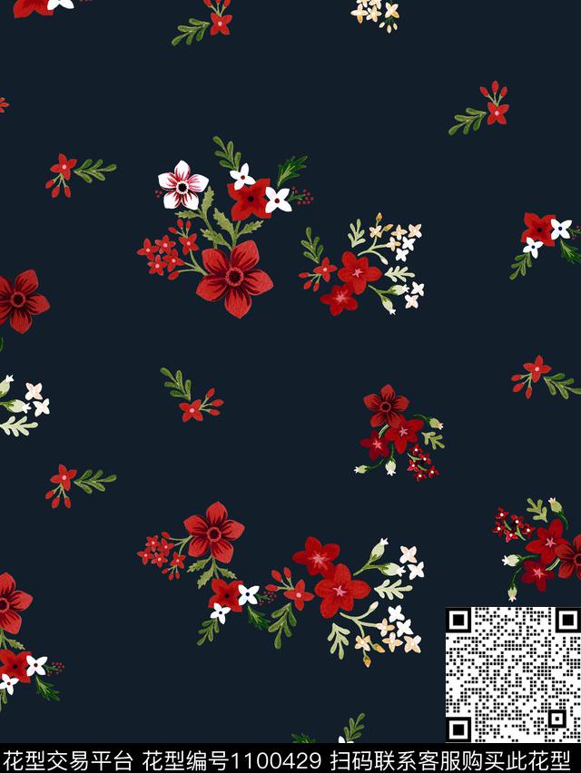 小碎花中国红数码印花华亿平台下载（图片编号: 1100429） - 瓦栏（Walan）