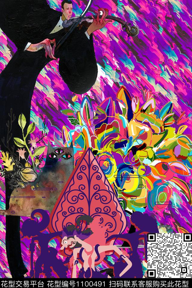 抽象人物几何传统印花华亿平台下载（图片编号: 1100491） - 瓦栏（Walan）