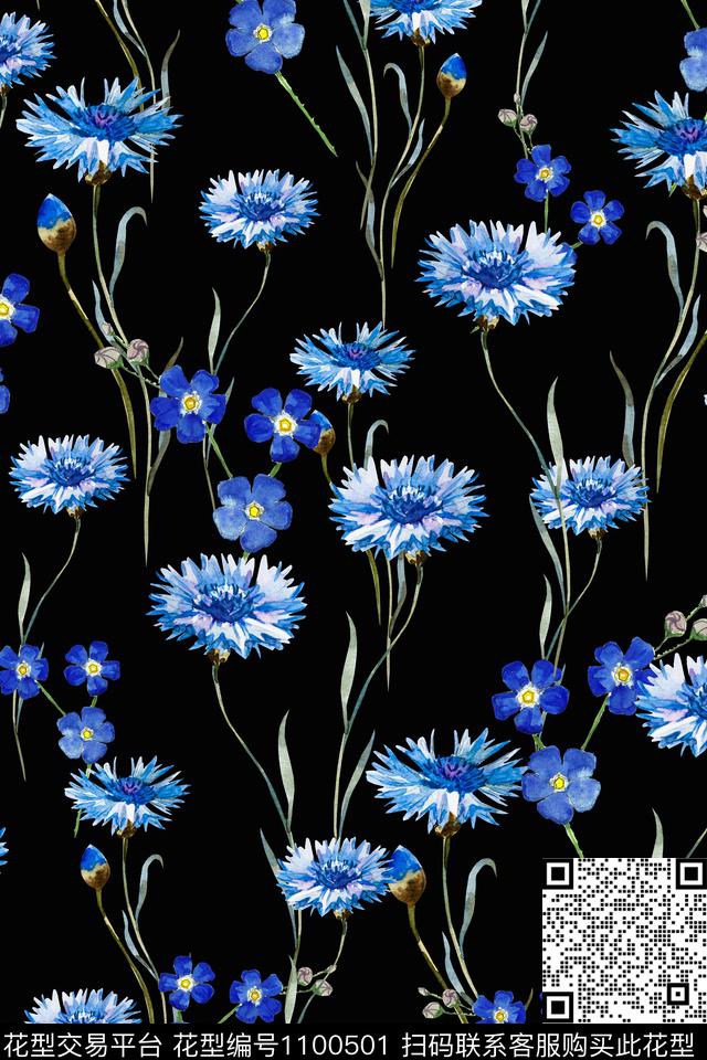 手绘花卉小碎花花卉数码印花华亿平台下载（图片编号: 1100501） - 瓦栏（Walan）