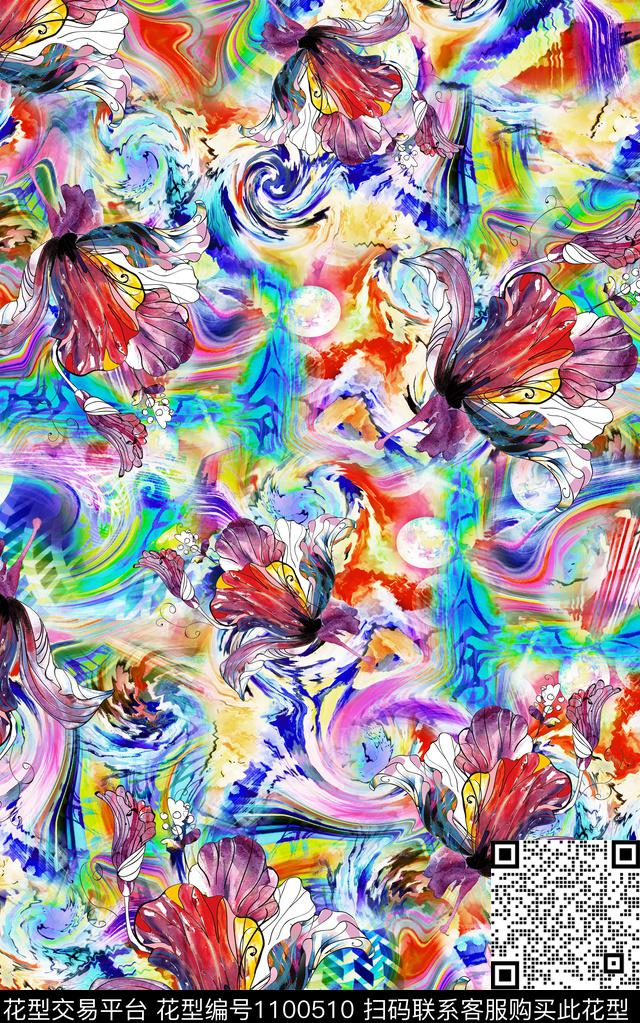 数码华亿平台抽象花卉数码印花华亿平台下载（图片编号: 1100510） - 瓦栏（Walan）