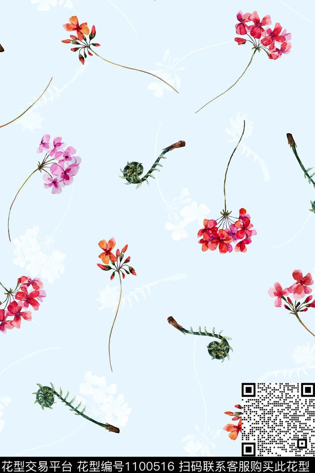 素雅花卉配饰数码印花华亿平台下载（图片编号: 1100516） - 瓦栏（Walan）