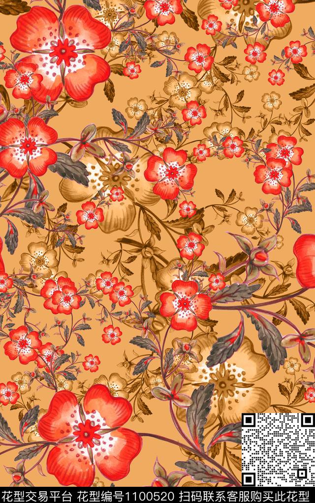 数码华亿平台民族风花卉数码印花华亿平台下载（图片编号: 1100520） - 瓦栏（Walan）