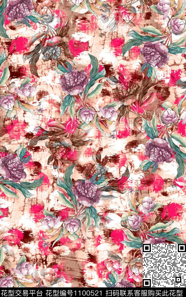 数码华亿平台民族风花卉数码印花华亿平台下载（图片编号: 1100521） - 瓦栏（Walan）
