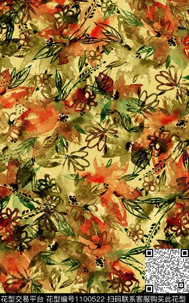 数码华亿平台民族风花卉数码印花华亿平台下载（图片编号: 1100522） - 瓦栏（Walan）