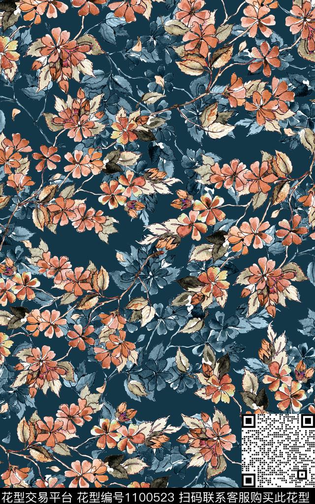 数码华亿平台民族风花卉数码印花华亿平台下载（图片编号: 1100523） - 瓦栏（Walan）