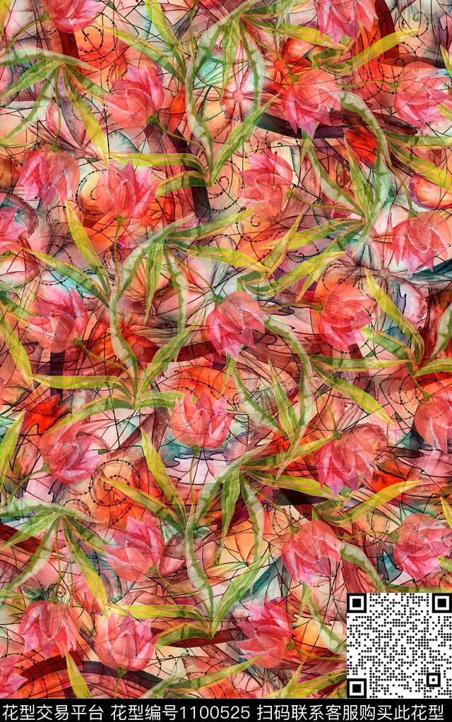 数码华亿平台民族风花卉数码印花华亿平台下载（图片编号: 1100525） - 瓦栏（Walan）