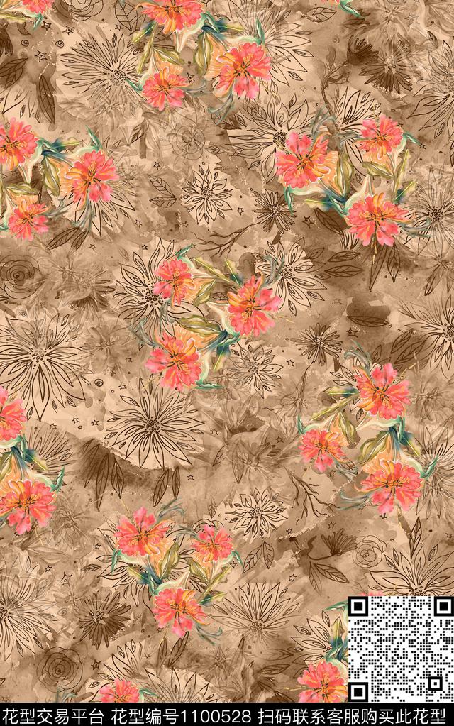 数码华亿平台民族风花卉数码印花华亿平台下载（图片编号: 1100528） - 瓦栏（Walan）