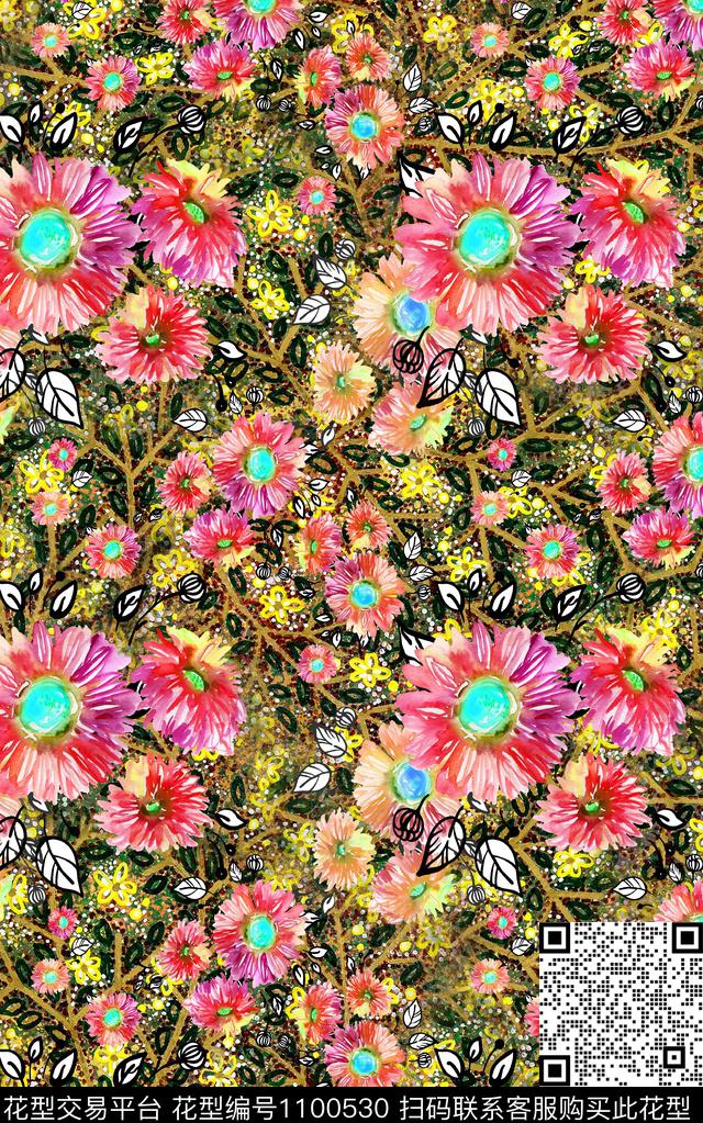 数码华亿平台民族风花卉数码印花华亿平台下载（图片编号: 1100530） - 瓦栏（Walan）
