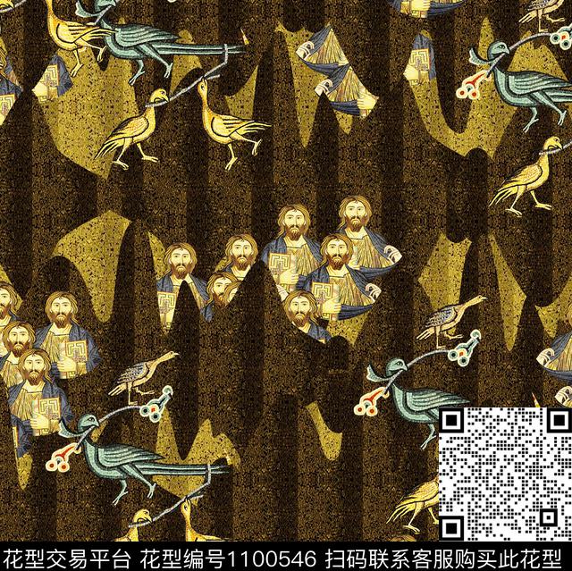 抽象男装复古数码印花华亿平台下载（图片编号: 1100546） - 瓦栏（Walan）