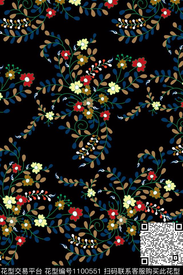 小碎花抽象花卉数码印花华亿平台下载（图片编号: 1100551） - 瓦栏（Walan）