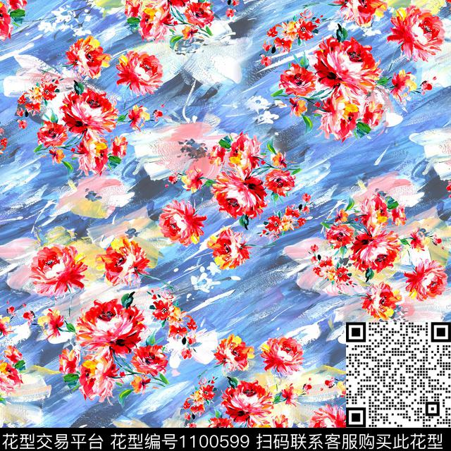 数码华亿平台手绘花卉花卉数码印花华亿平台下载（图片编号: 1100599） - 瓦栏（Walan）