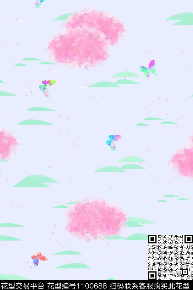 樱花蝴蝶数码印花华亿平台下载（图片编号: 1100688） - 瓦栏（Walan）