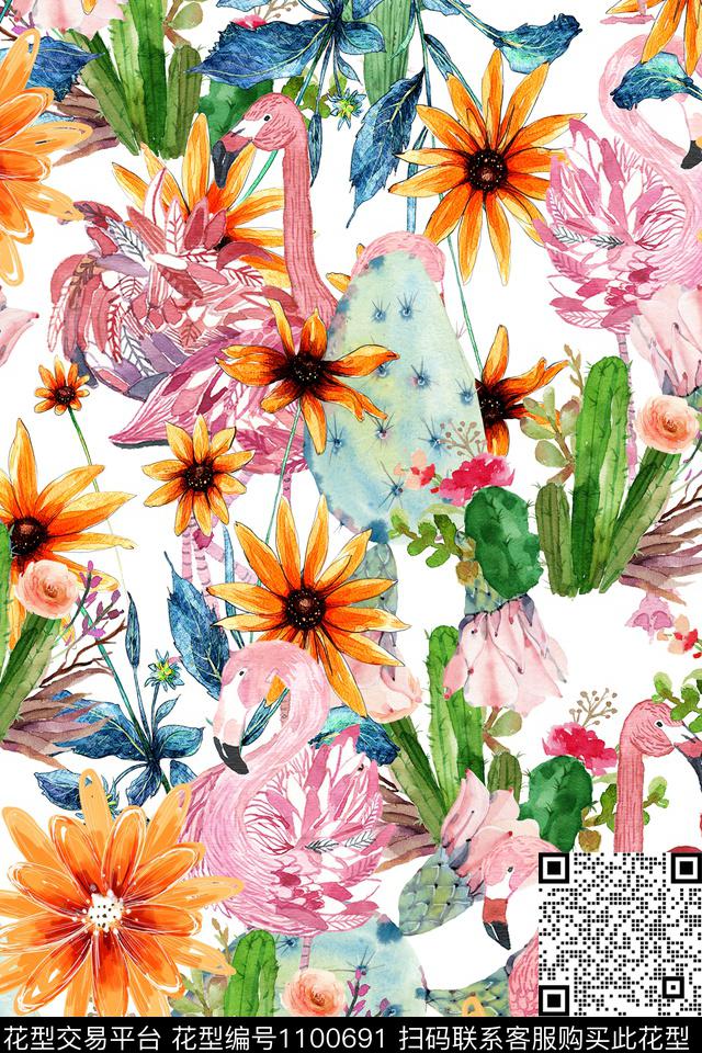 仙人掌花卉女装传统印花华亿平台下载（图片编号: 1100691） - 瓦栏（Walan）