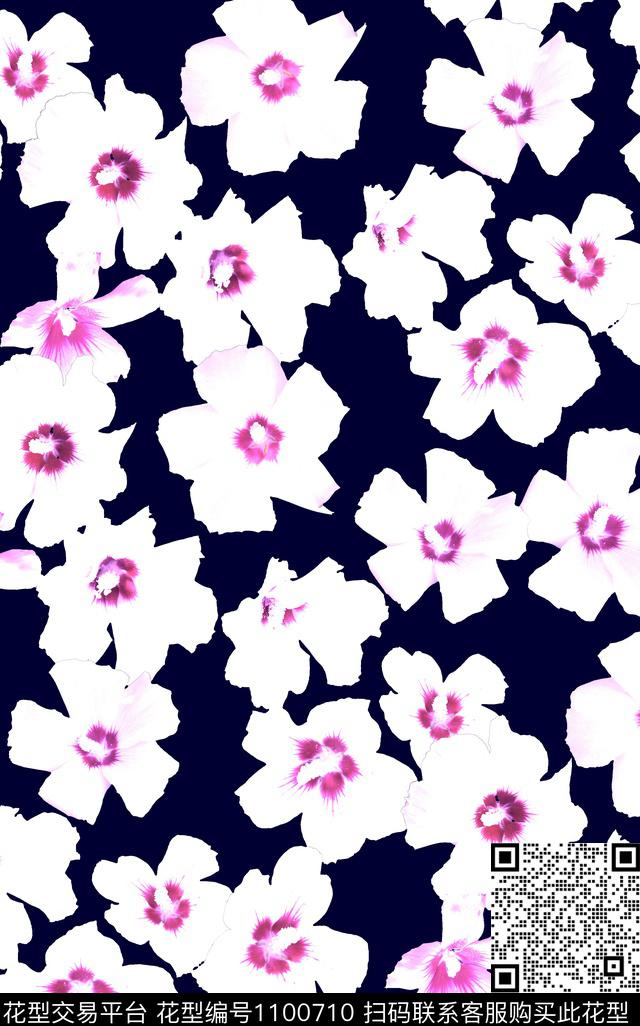 褪色花卉小碎花黑白华亿平台数码印花华亿平台下载（图片编号: 1100710） - 瓦栏（Walan）