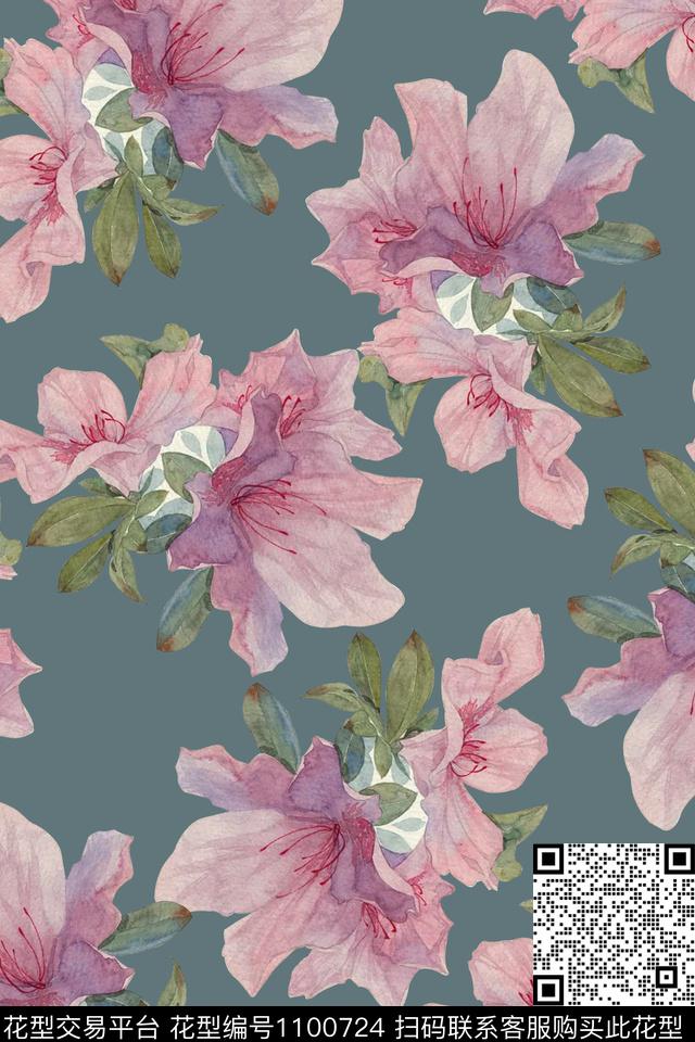 淑女大花艺术数码印花华亿平台下载（图片编号: 1100724） - 瓦栏（Walan）