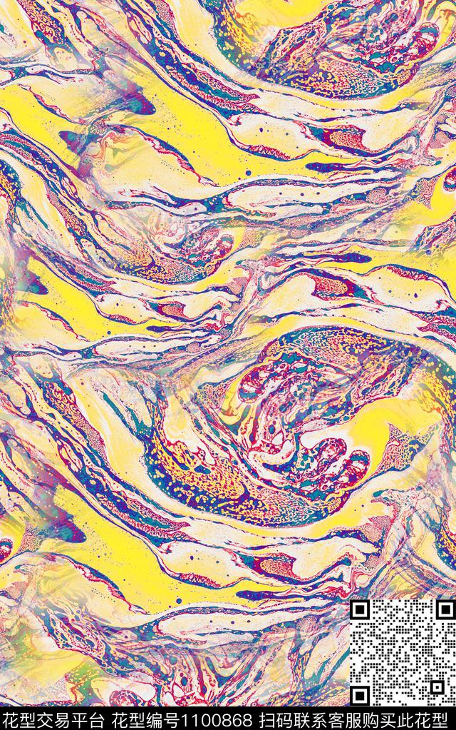肌理笔触手绘花卉数码印花华亿平台下载（图片编号: 1100868） - 瓦栏（Walan）