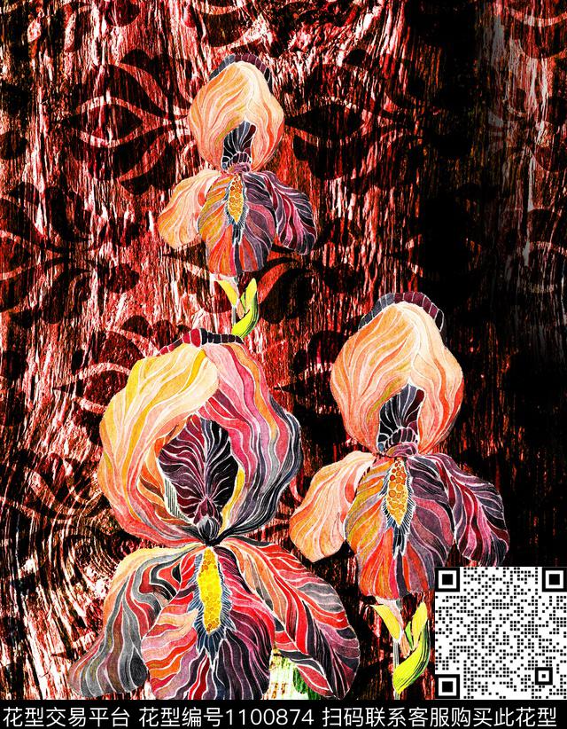 大花花卉连衣裙数码印花华亿平台下载（图片编号: 1100874） - 瓦栏（Walan）