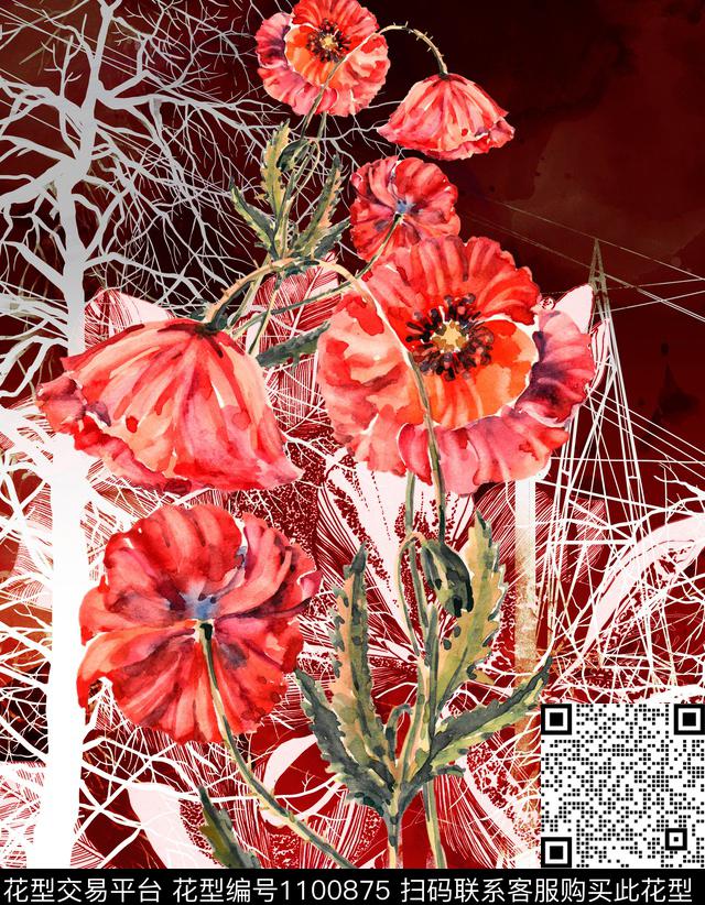 大花花卉连衣裙数码印花华亿平台下载（图片编号: 1100875） - 瓦栏（Walan）