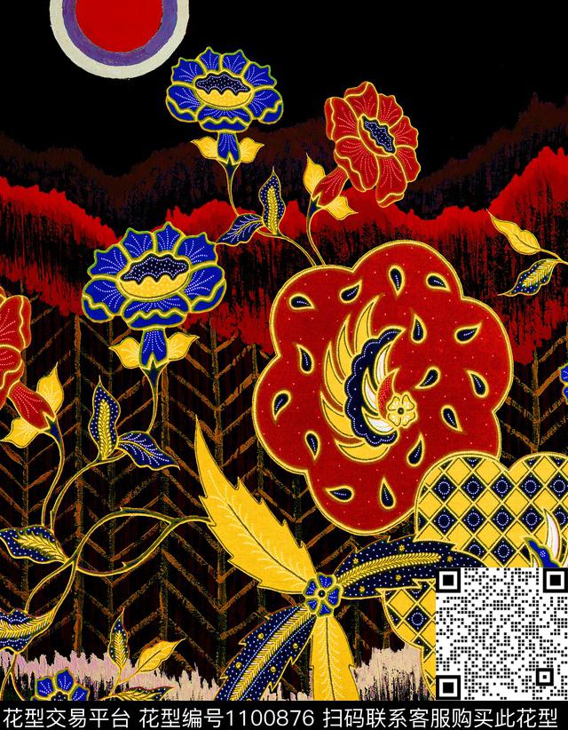 大花花卉连衣裙数码印花华亿平台下载（图片编号: 1100876） - 瓦栏（Walan）