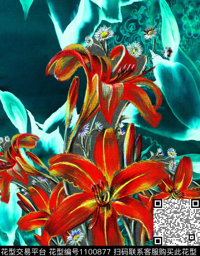 大花花卉连衣裙数码印花华亿平台下载（图片编号: 1100877） - 瓦栏（Walan）